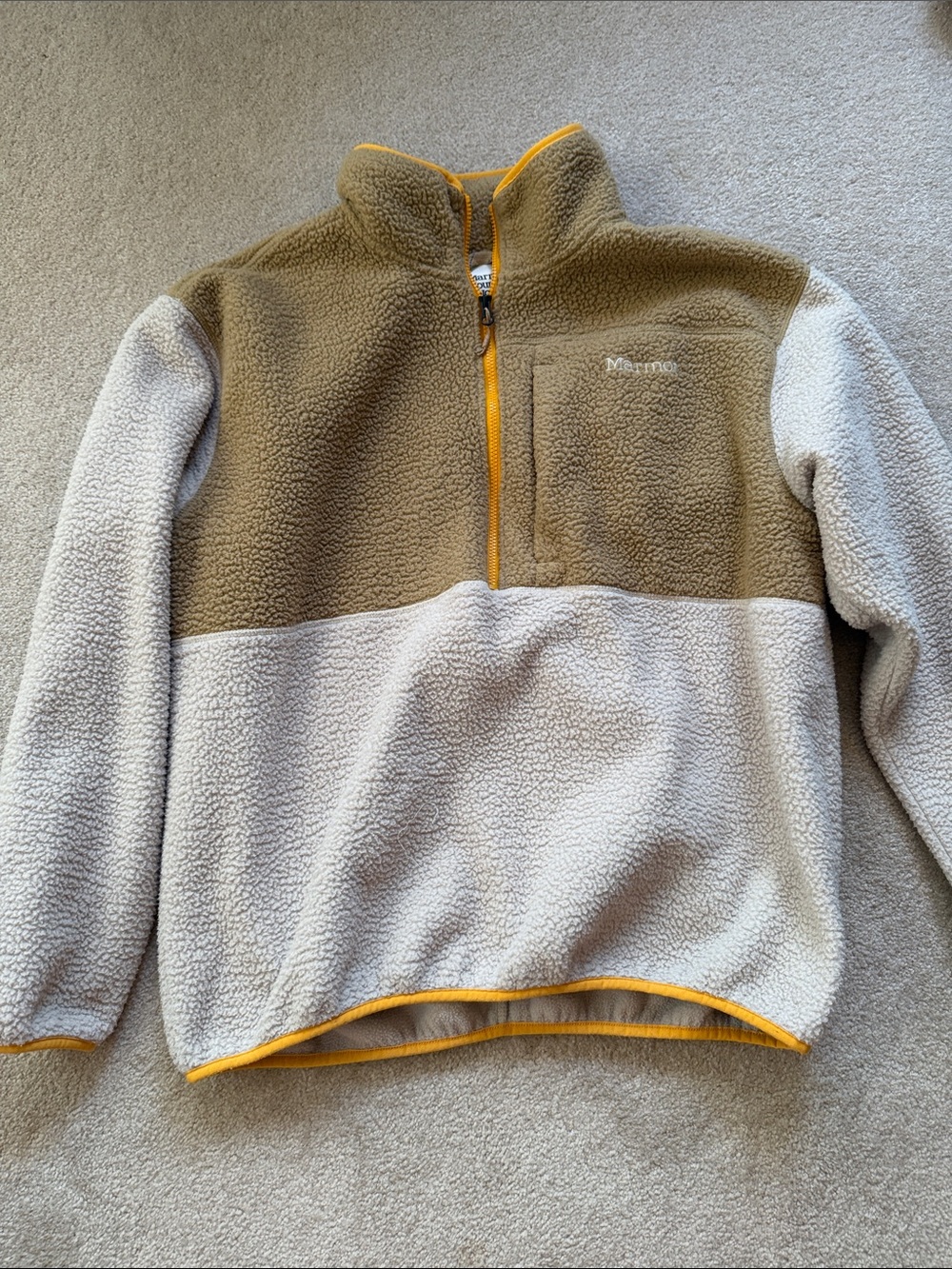 Marmot Kids Two-Tone Sherpa Pullover - Brown & Cream with Yellow Trim